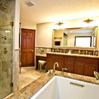 Wide view of the bathroom from the tub