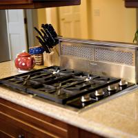 Wolf cooktop and downdraft on Cambria countertop